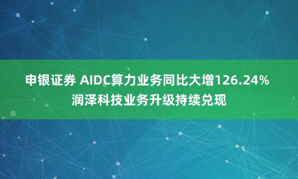 申银证券 AIDC算力业务同比大增126.24% 润泽科技业务升级持续兑现